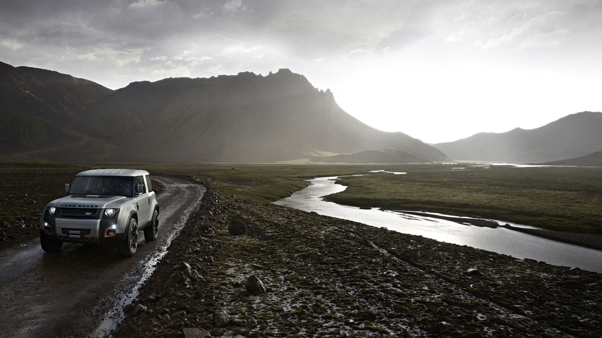 land rover, dc100, side view, mud, suv