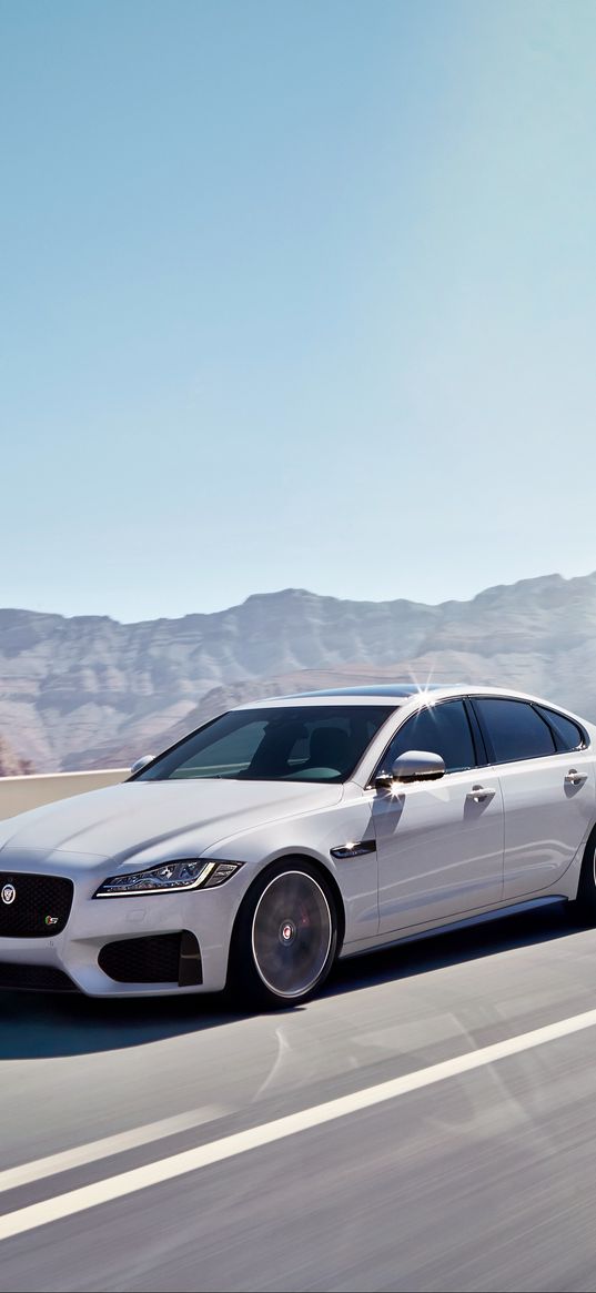 jaguar, xf s, awd, white, side view, movement