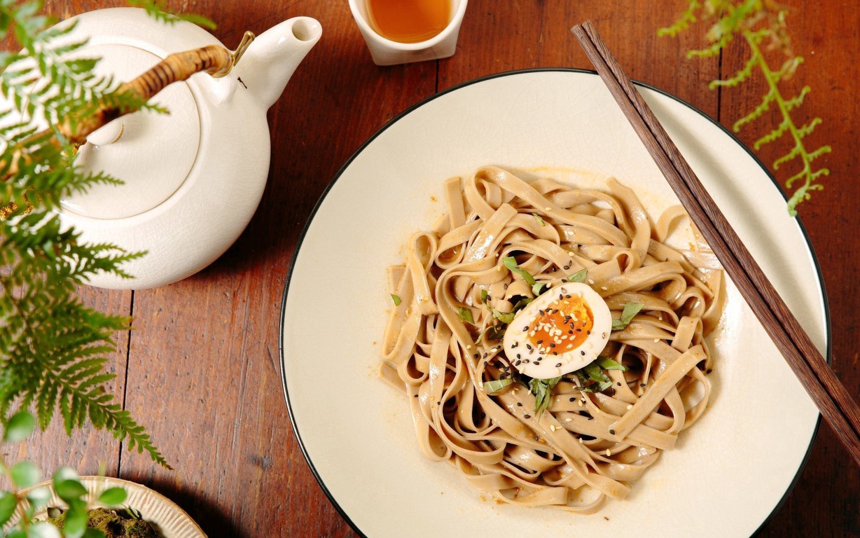 pasta, egg, noodles, sesame