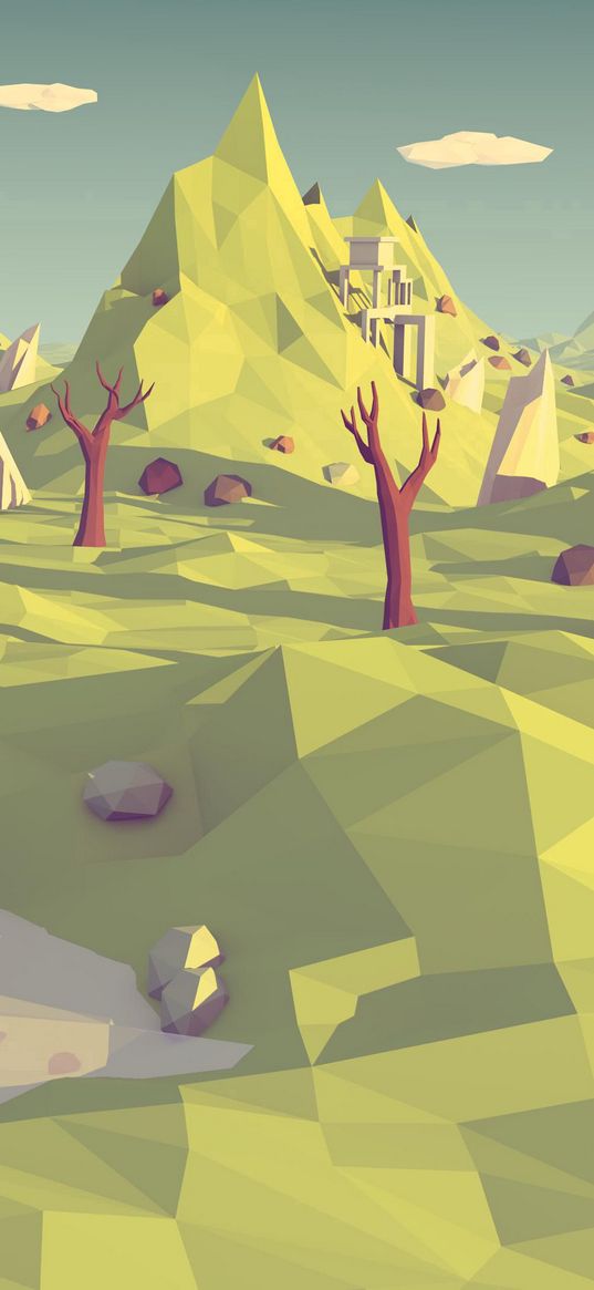 low poly, polygon, landscape, abstraction