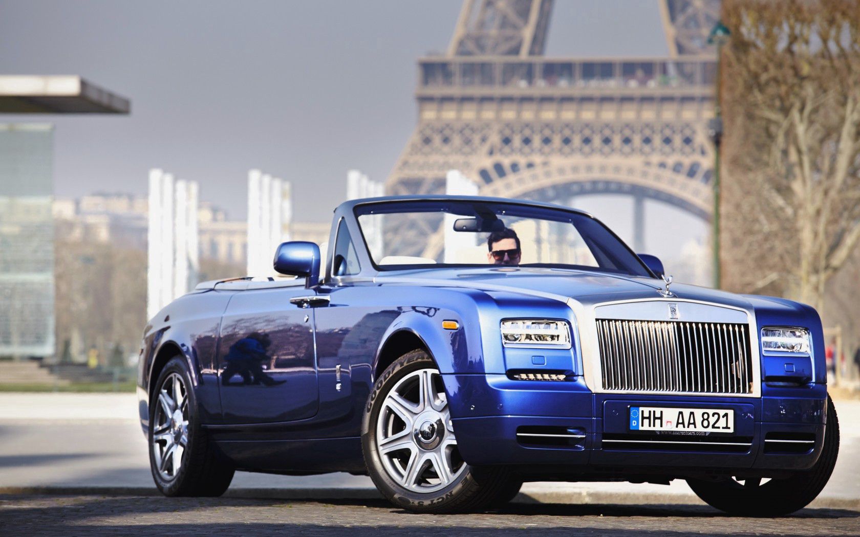 rolls-royce, phantom, convertible, blue, side view