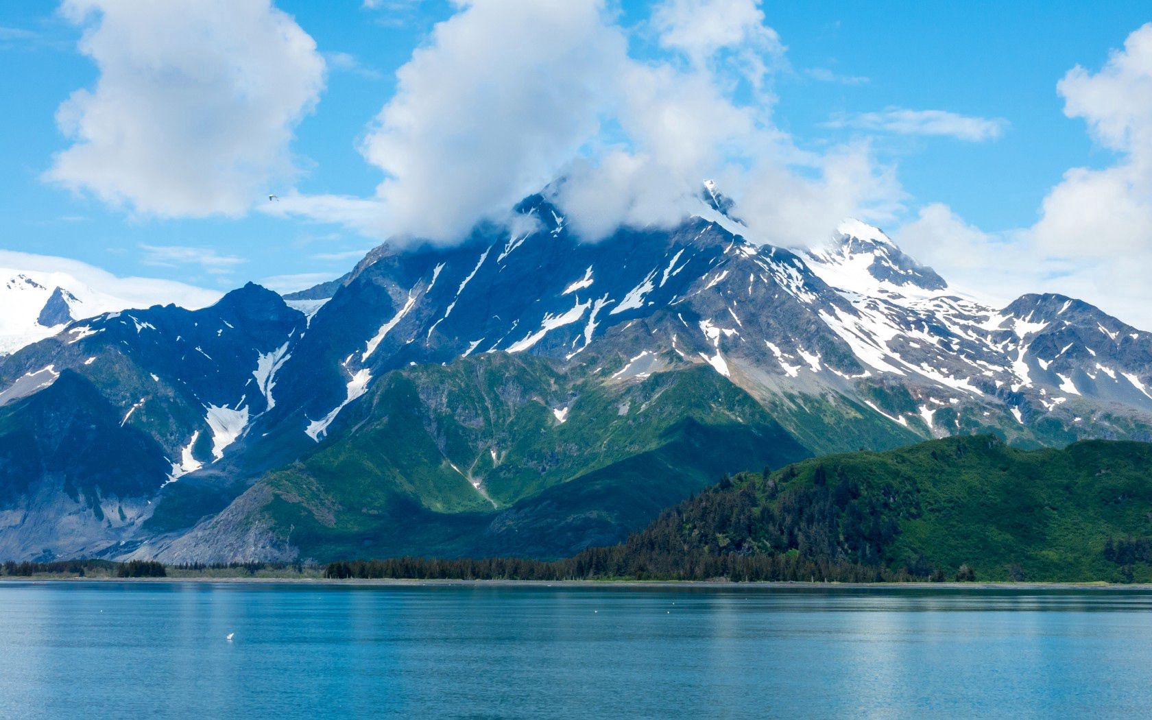 usa, kenai fjords, alaska, mountains, lake, sky