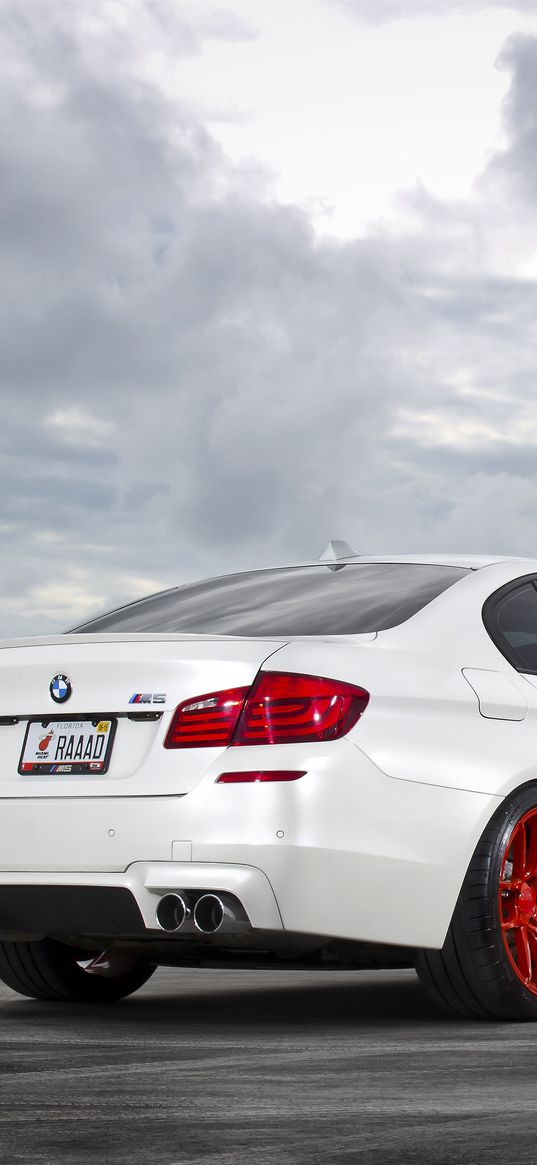 bmw, m5, f10, white, rear view