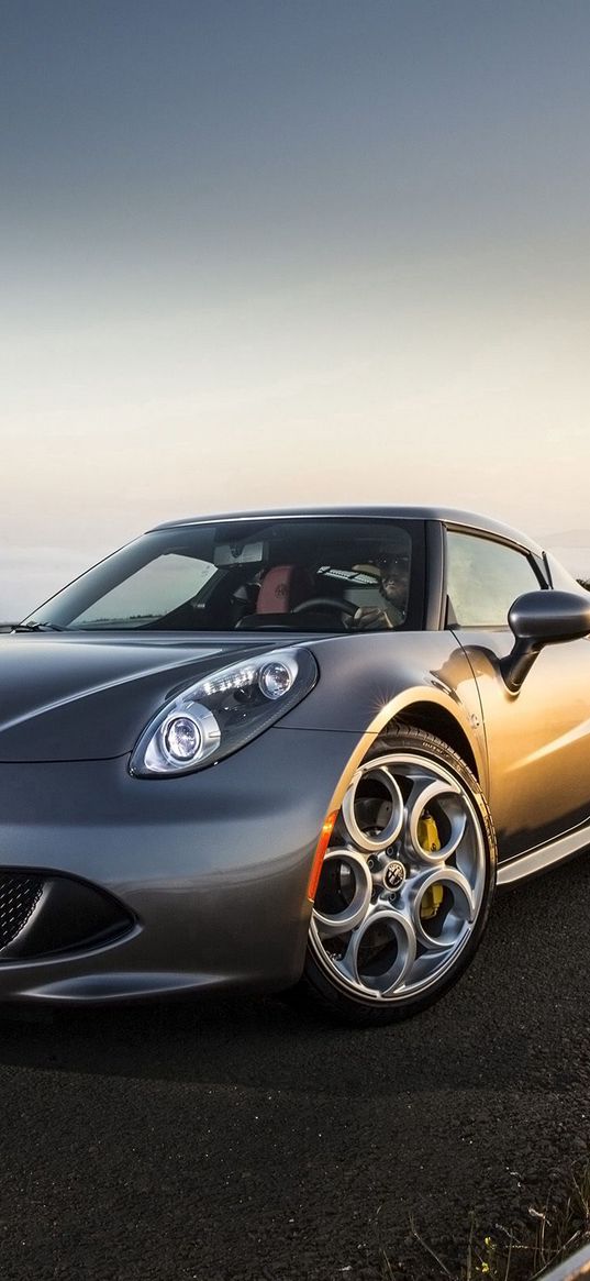 alfa romeo, 4c, silver, side view