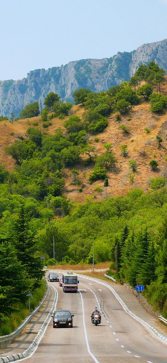 crimea, road, mountains, trees