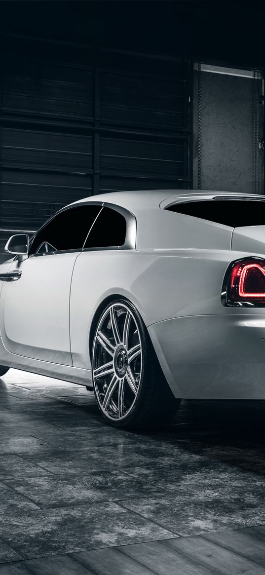 rolls royce, wraith, white, rear view