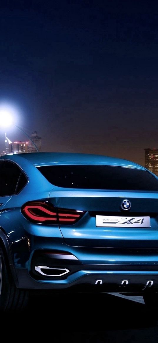 bmw x4, bmw, rear view, blue, city, night