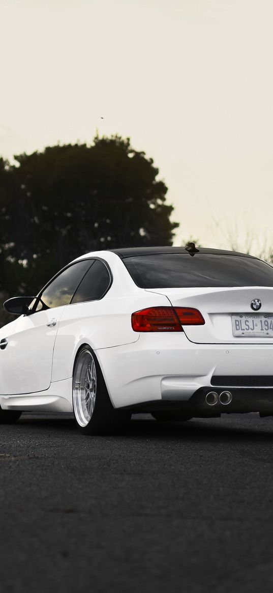 bmw, m3, e92, white, rear view