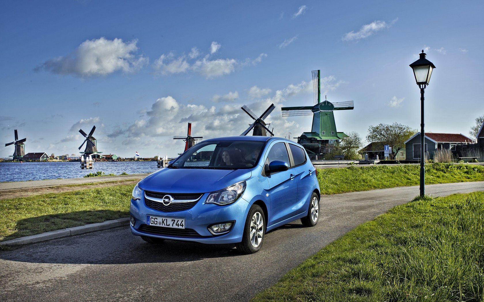 opel, blue, side view