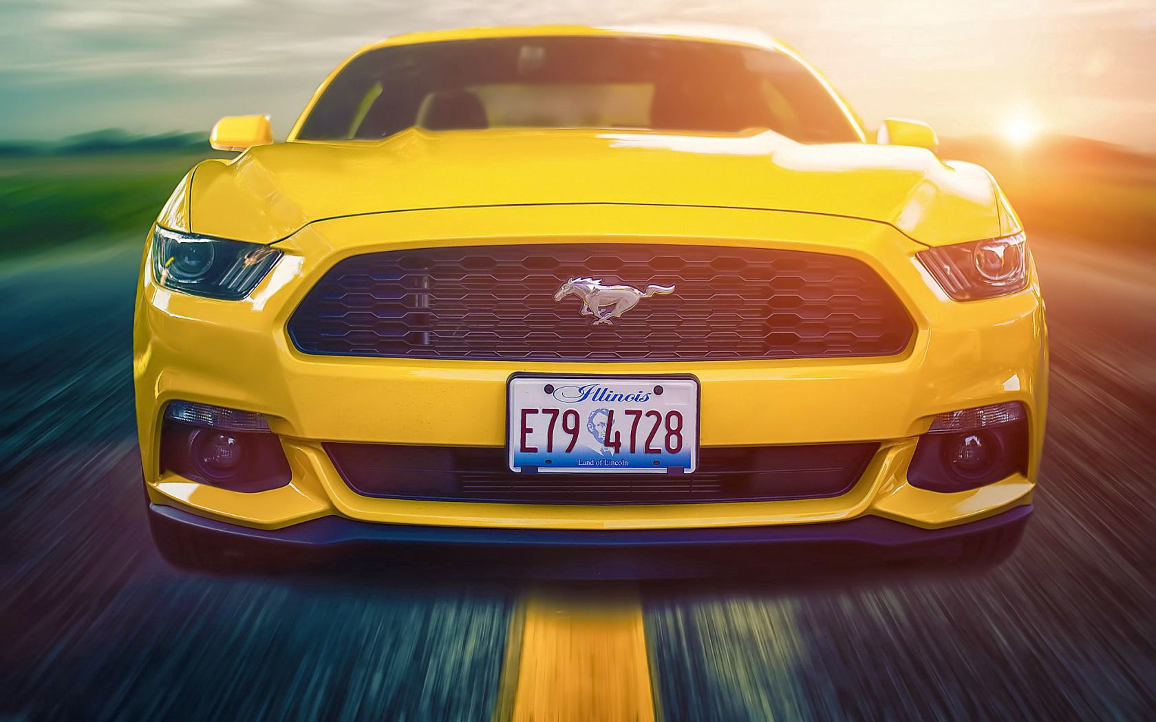 ford mustang, 2015, muscle car, yellow, front view