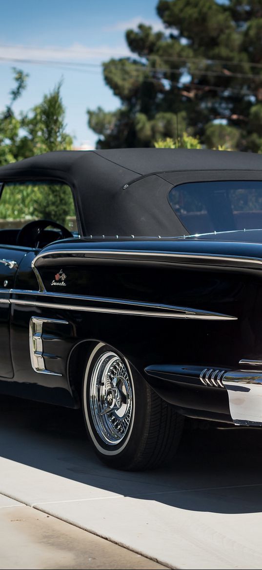 chevrolet, chevy, 1958, impala, black, rear view