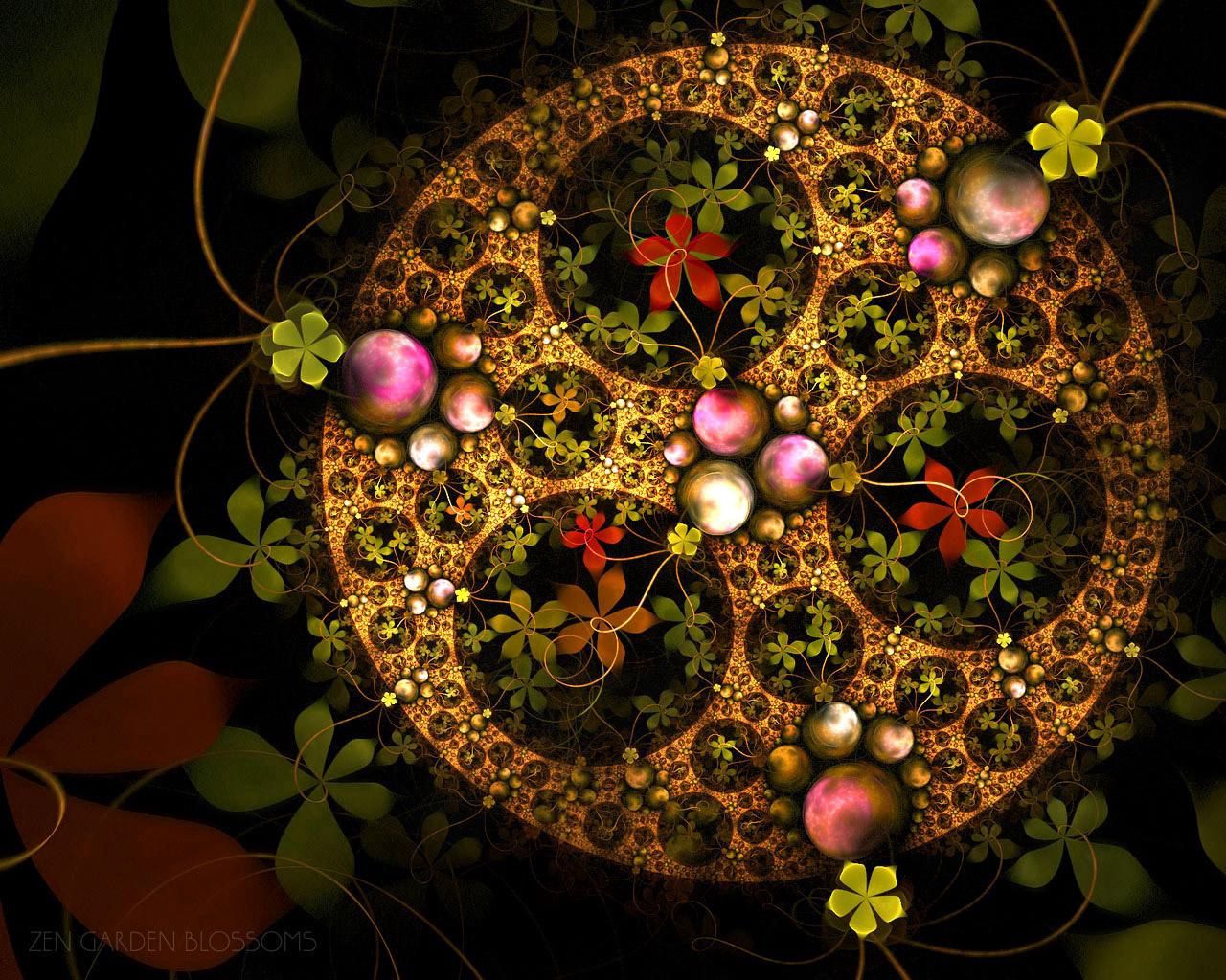 fractal, kaleidoscope, multicolored, flowers, flowering