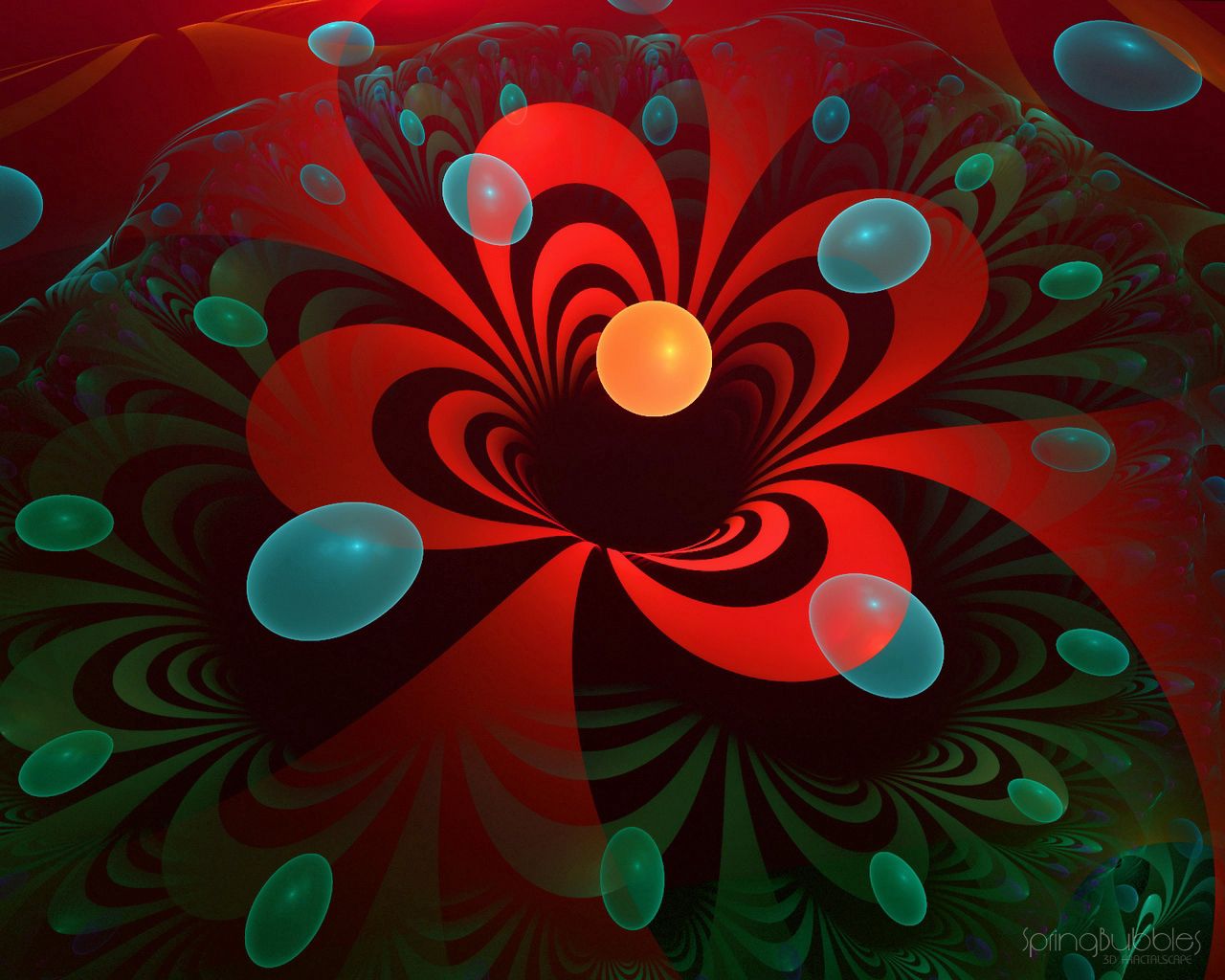 flower, fractal, red, ball