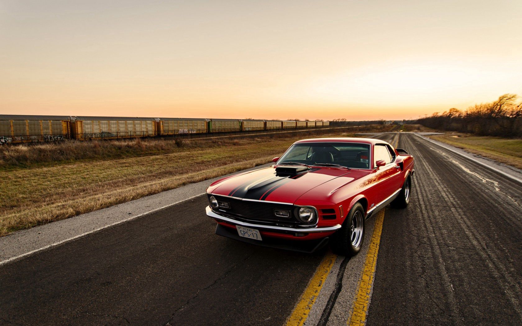 ford, mustang, 1970, red, side view