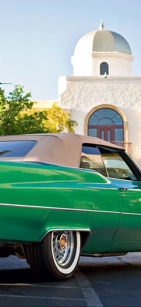 cadillac, de ville, convertible, 1970, rear view, green