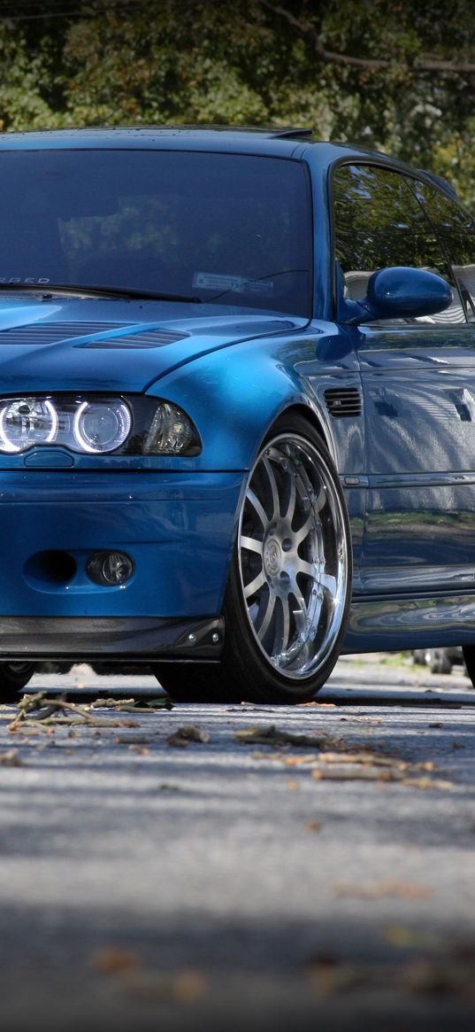 bmw, m3, e46, blue, front view