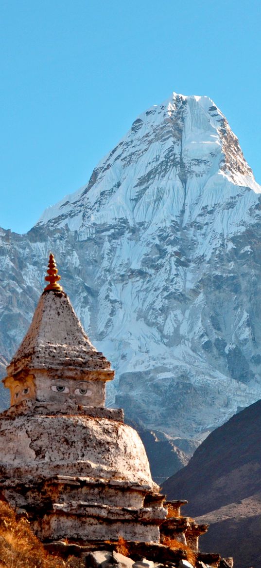 himalayas, ama dablam, temple, mountain