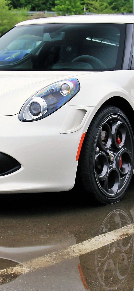 alfa romeo 4c, white, side view