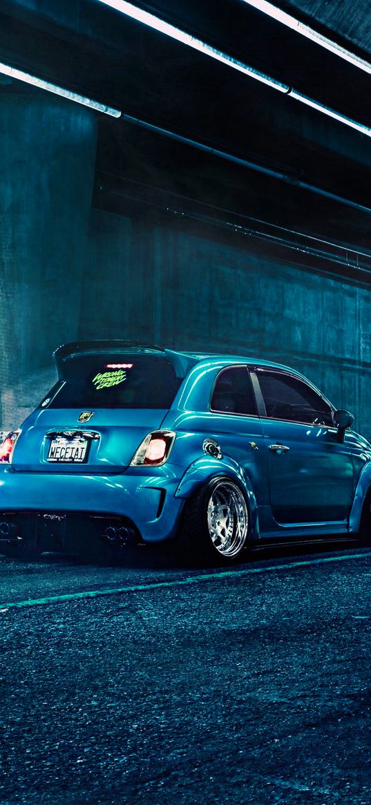 fiat, 500, abarth, blue, rear view