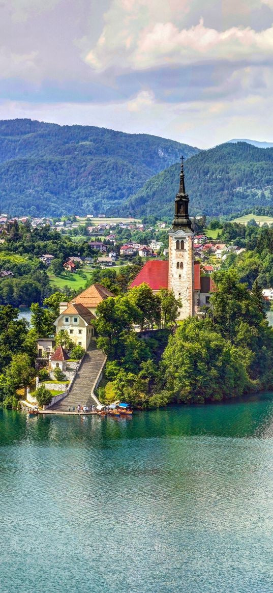 lake bled, slovenia, mariinsky church, lake, hdr