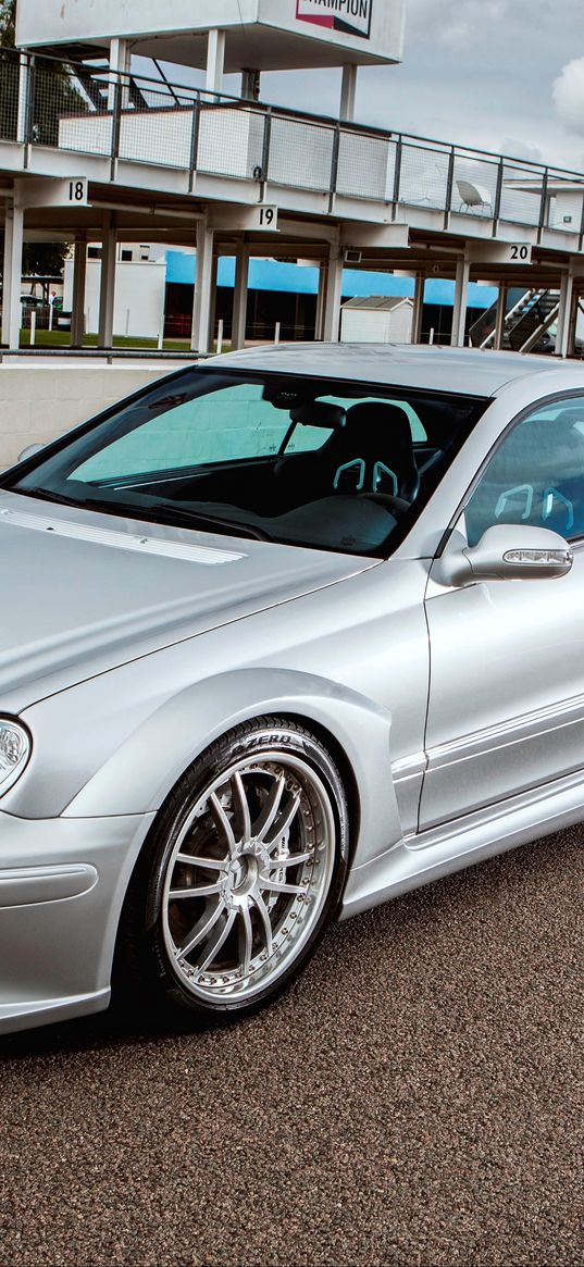 mercedes-benz, amg, clk-class, silver, side view