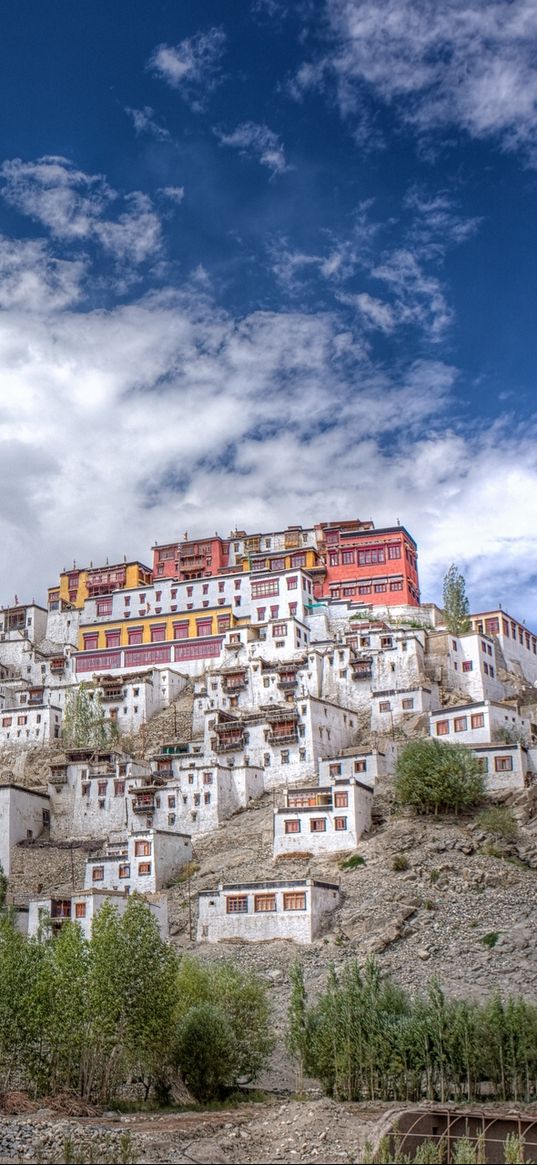 tiksi, india, monastery, mountain, buildings