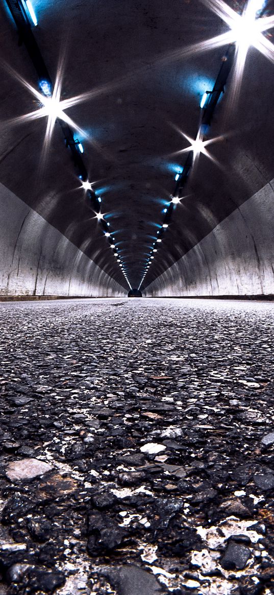 road, tunnel, night