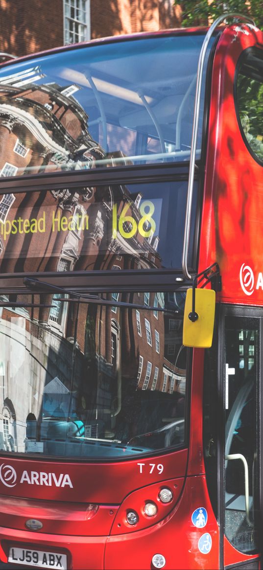 bus, street, buildings