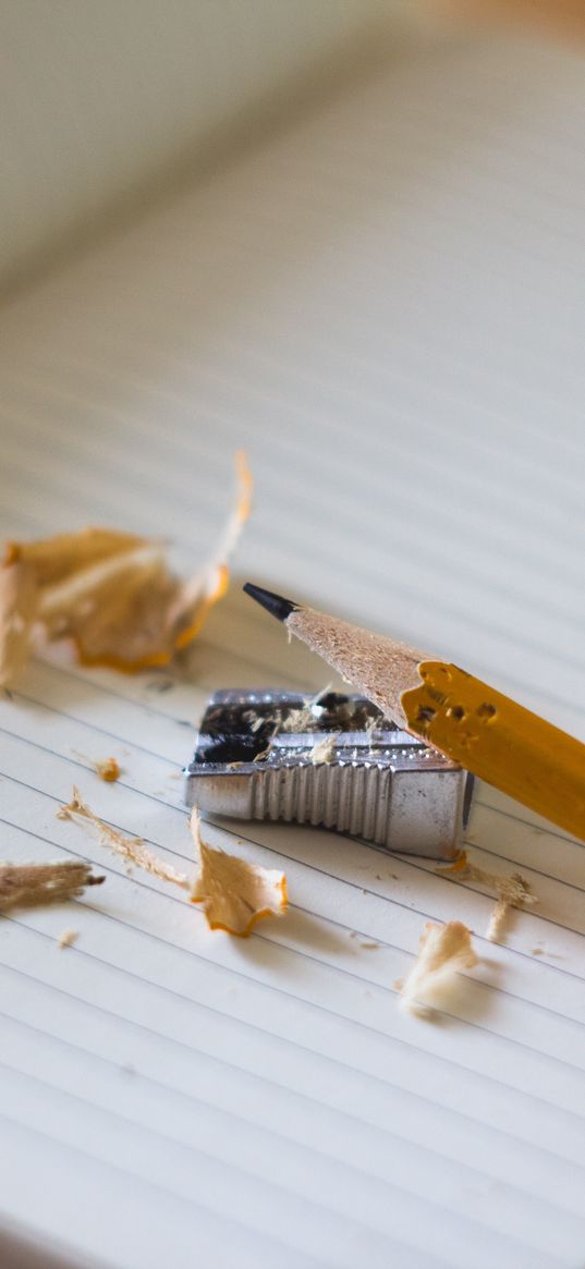 pencil, sharpener, notebook