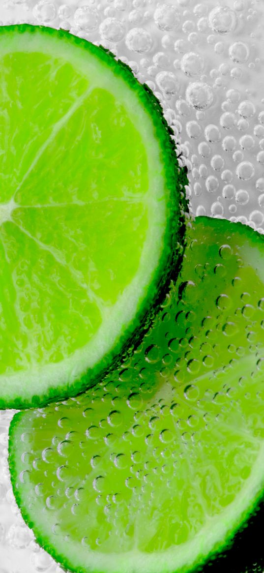 lime, slices, bubbles