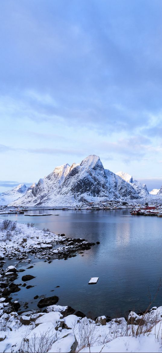 lofoten, norway, mountains, lake, winter