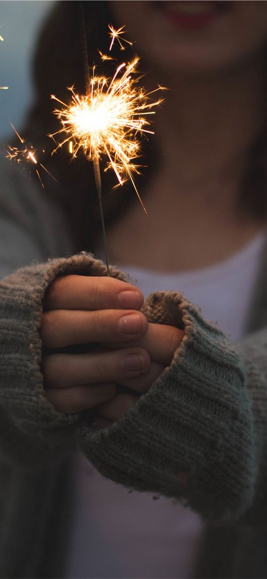 sparkler, girl, hands