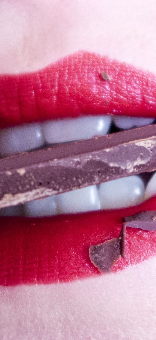 lips, teeth, chocolate, girl, lipstick