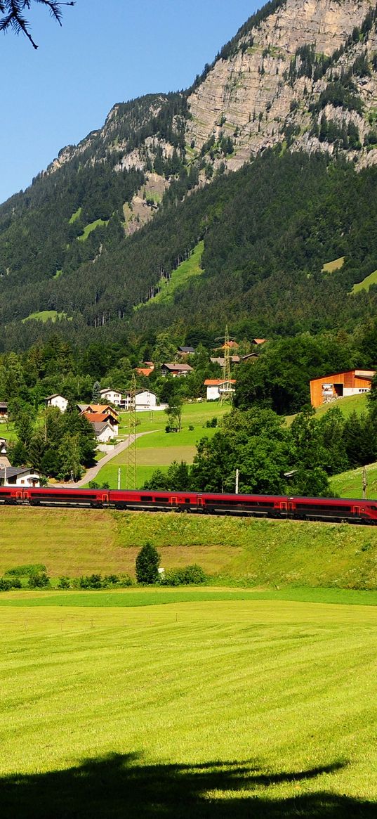 austria, mountains, grass, trees