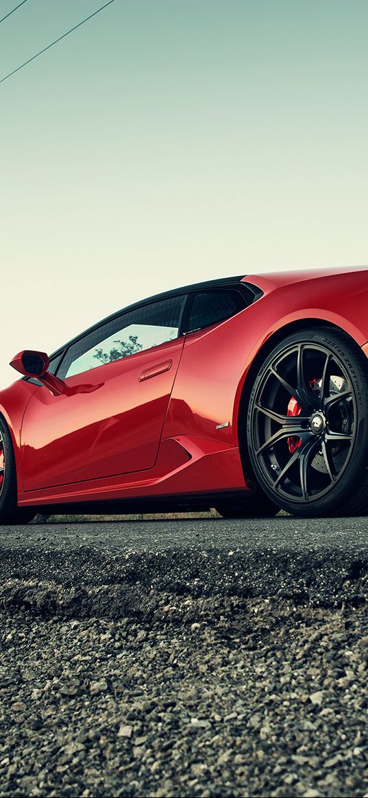 lamborghini, huracan, red, side view