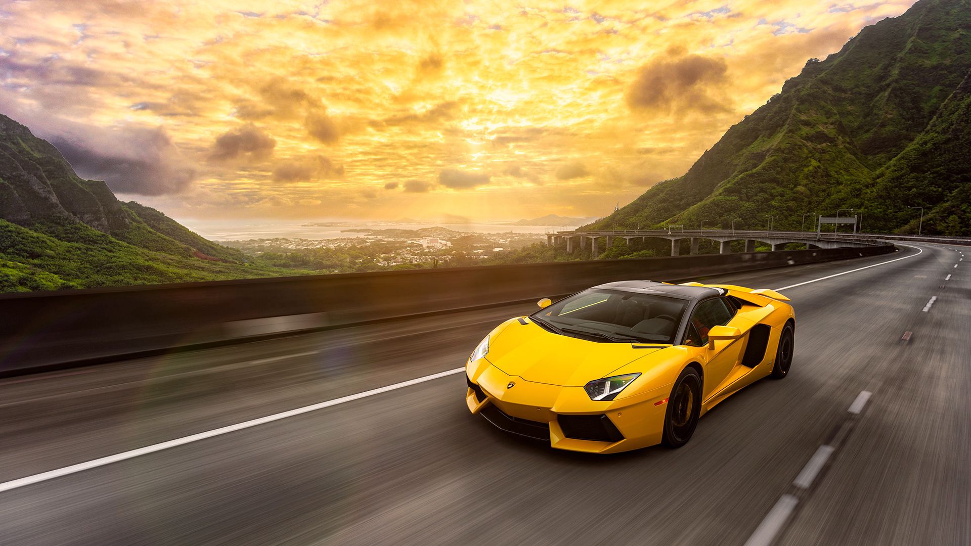 lamborghini, aventador, lp700-4, yellow, movement