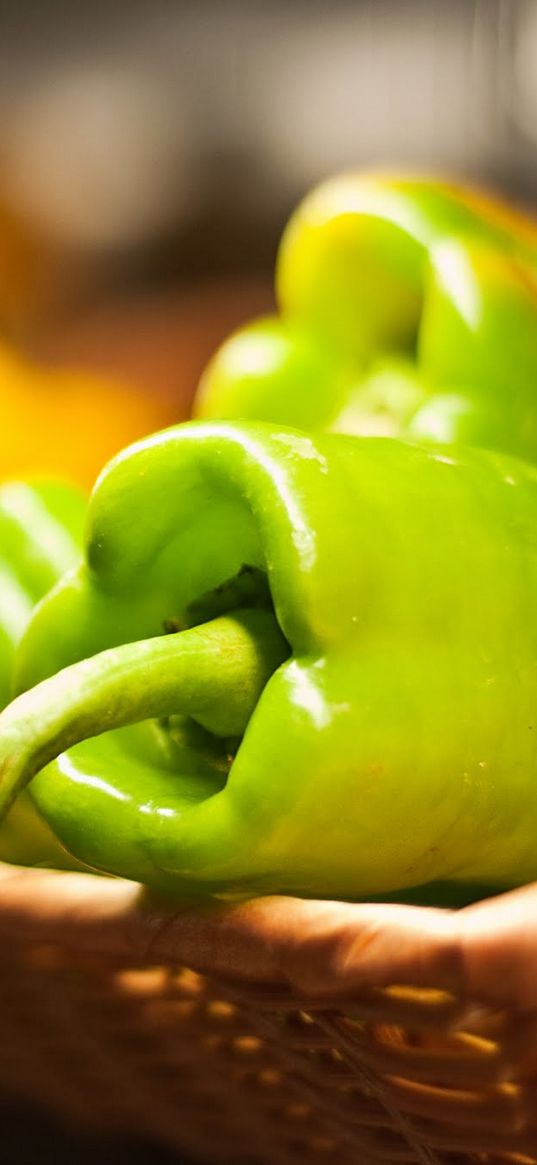 pepper, vegetable, basket, blur