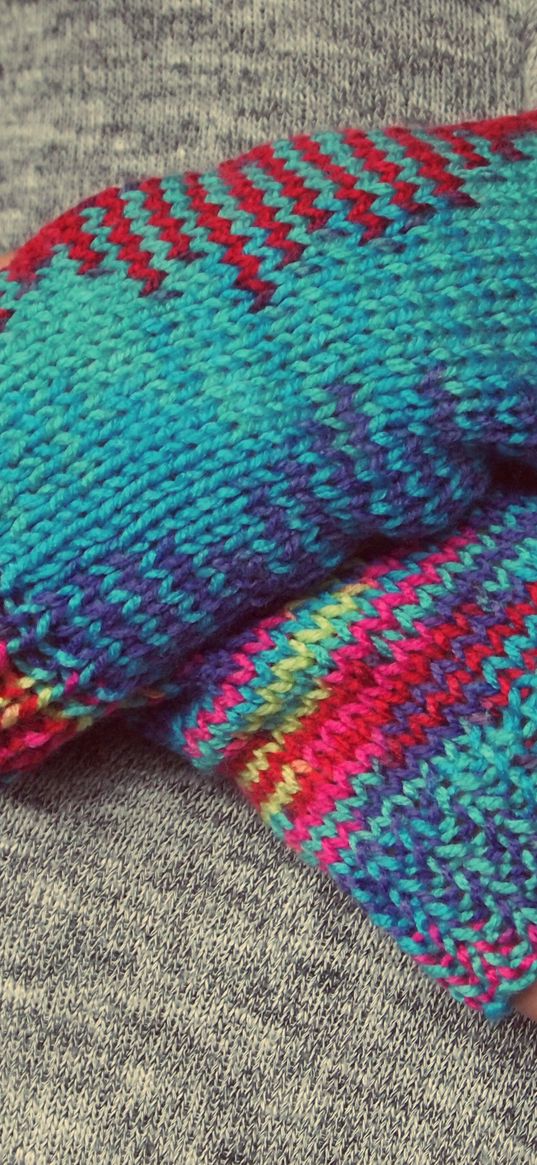 hands, gloves, knitted, bright