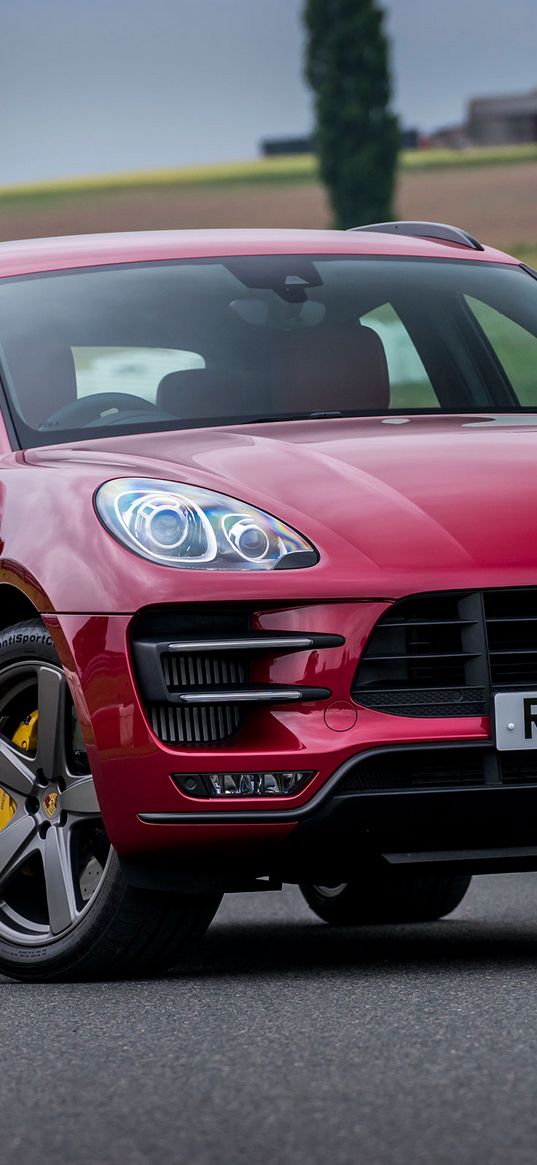 porsche, macan, turbo, uk-spec, red, front view