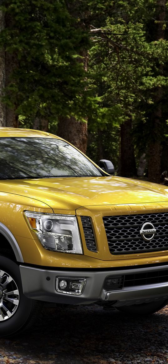 nissan, titan, yellow, side view