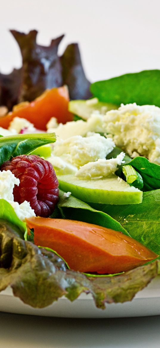 salad, cheese, fruit, vegetables