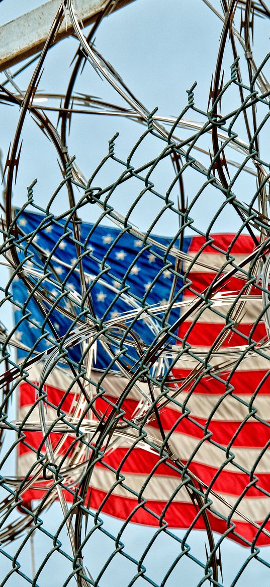 flag, united states, barbed wire