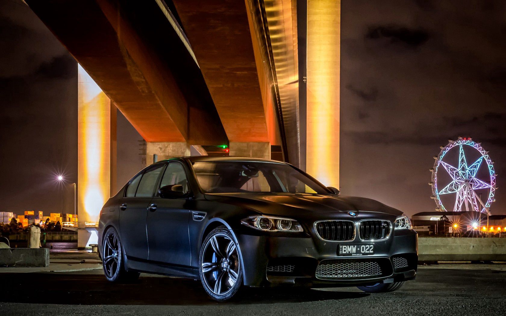 bmw, m5, sedan, black, city, night