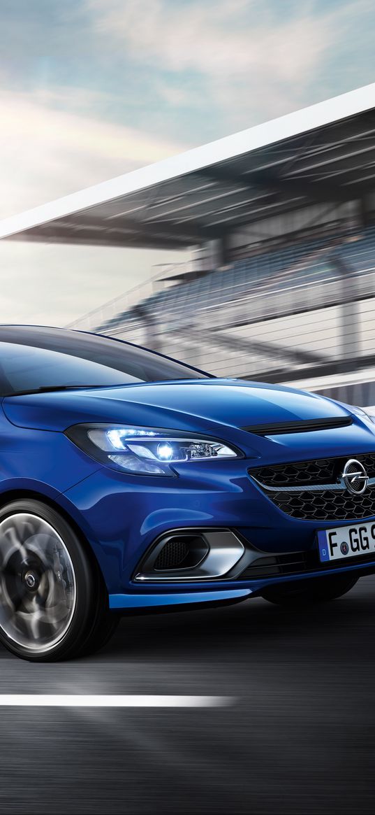 opel, corsa, blue, side view