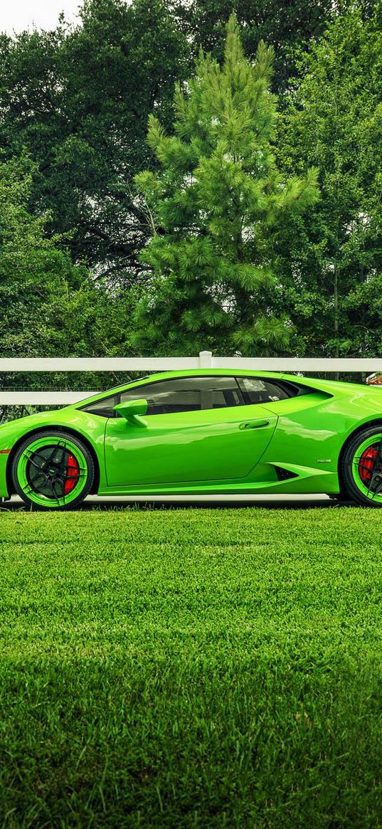 lamborghini, huracan, lp610-4, green, side view