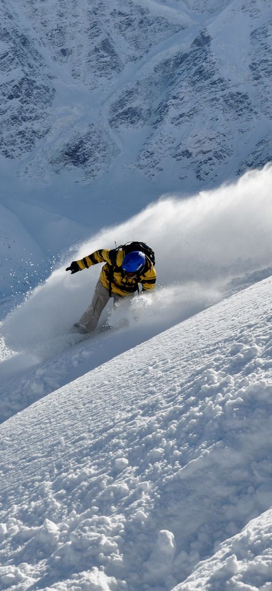 snowboarder, snow, mountains