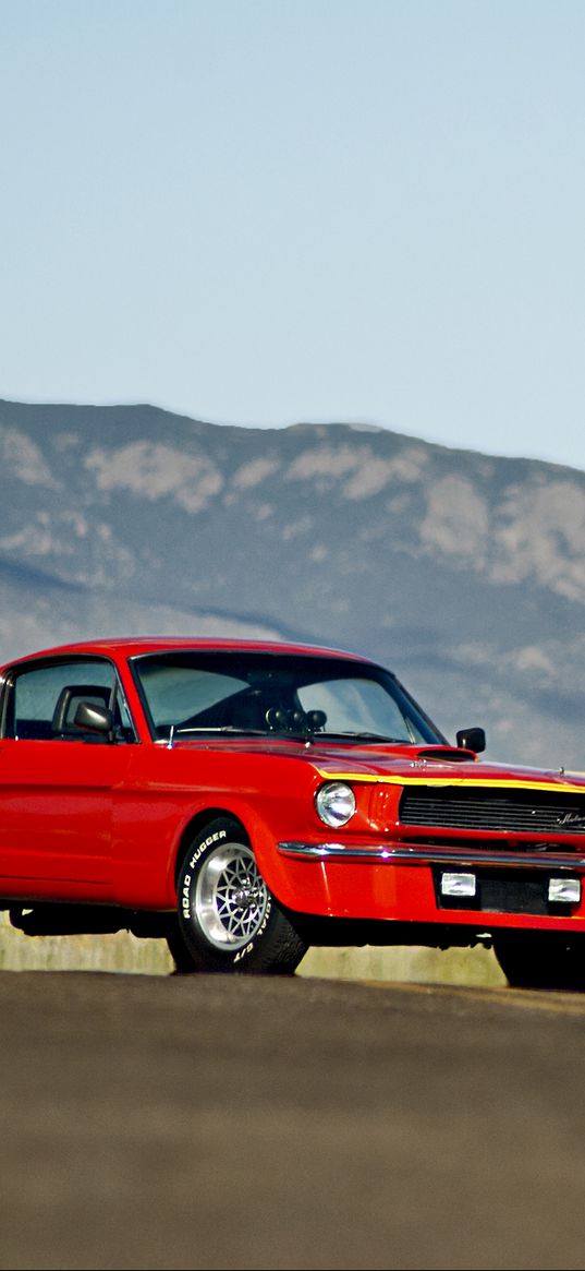 ford mustang, 1965, red, side view