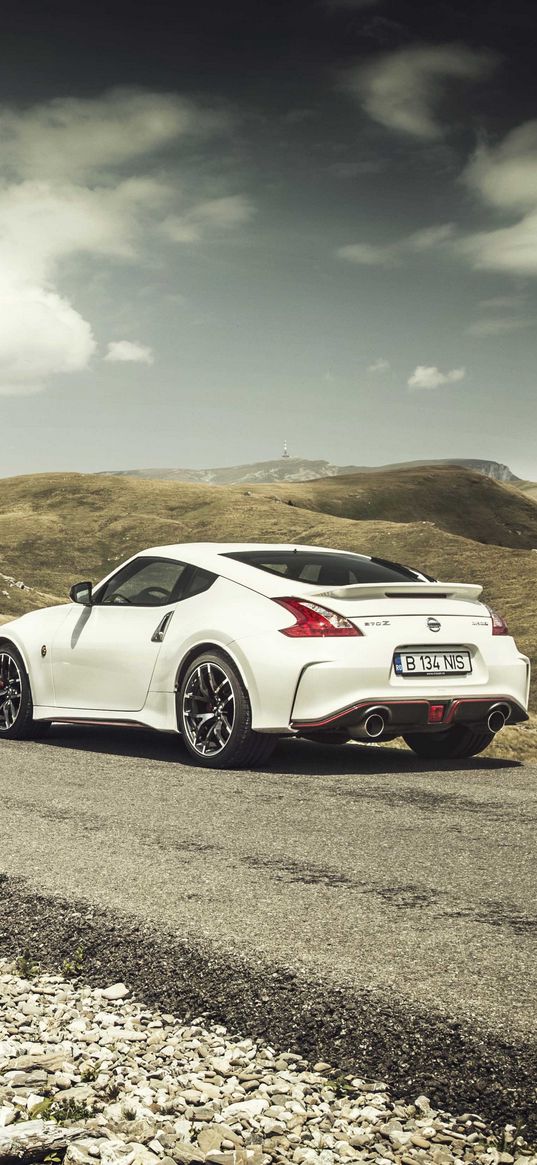 nissan, 370z, road, white, side view