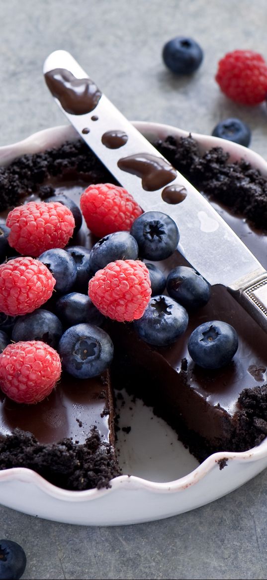 cake, berries, chocolate, blueberries, raspberries