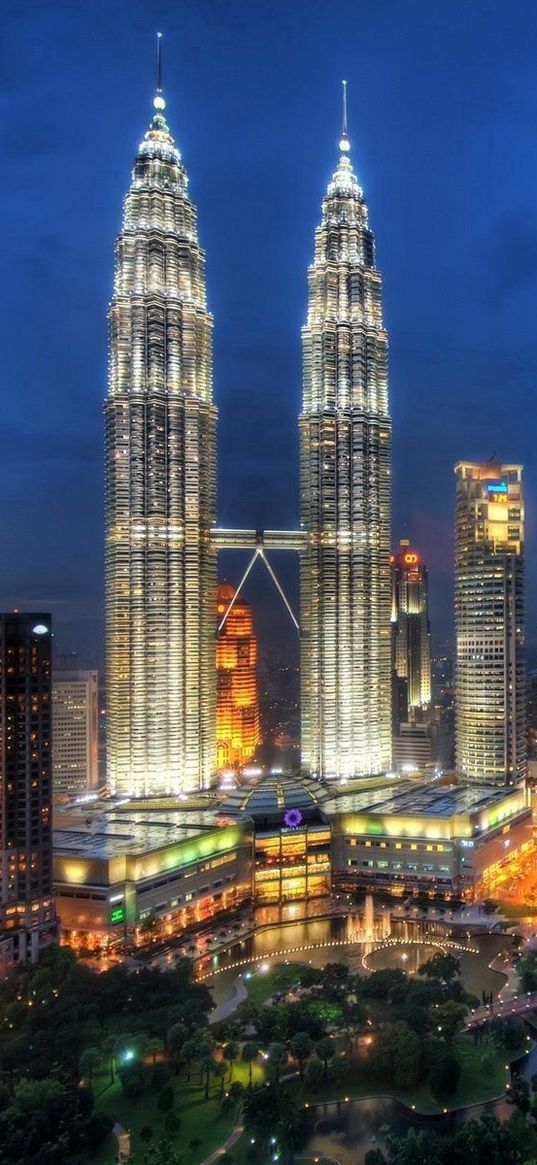 kuala lumpur, malaysia, skyscrapers, night, city lights